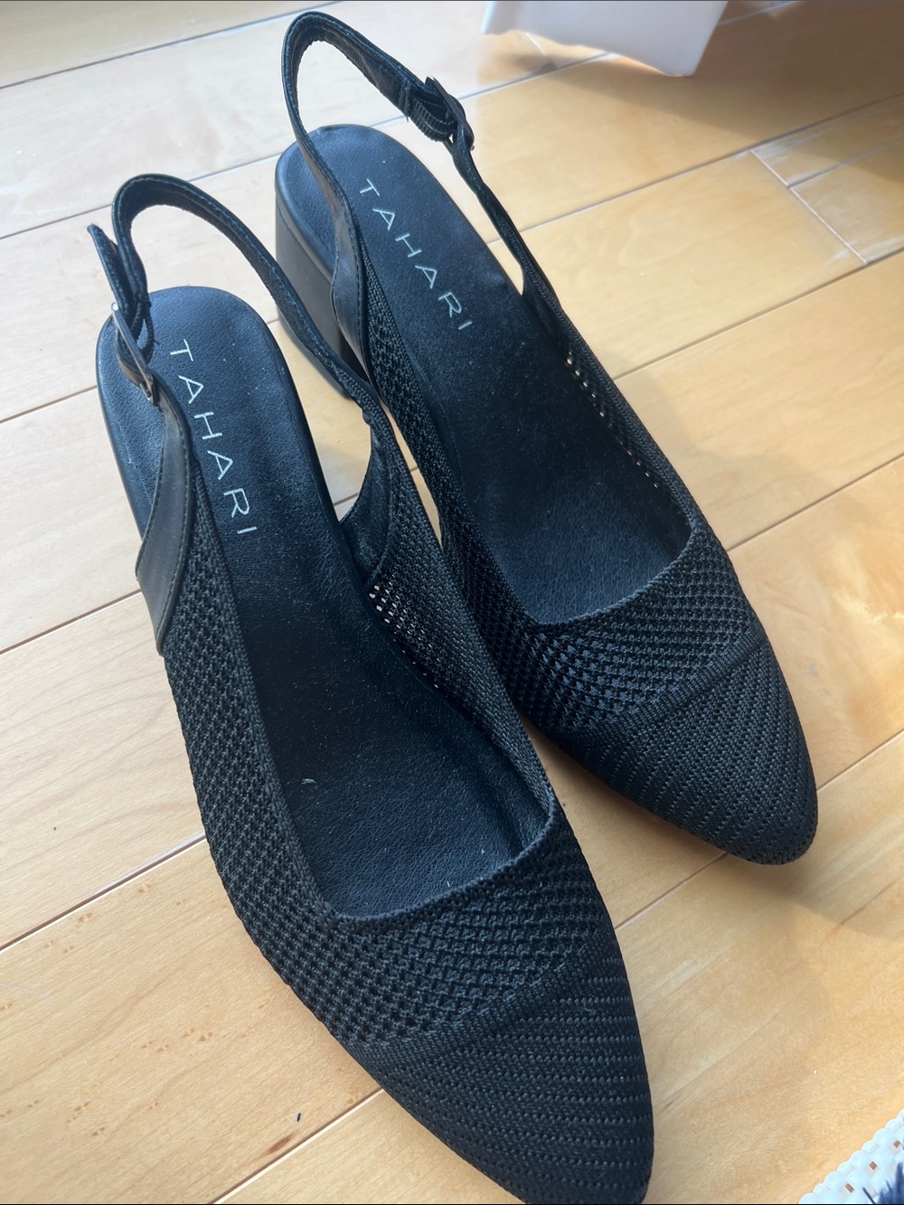 Tahari Black Pointed Toe Slingback Mules